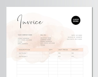 Invoice Template Word | Printable Invoice | Custom Order Forms | Business Invoice Template | Editable Simple Billing Form | Word Receipt