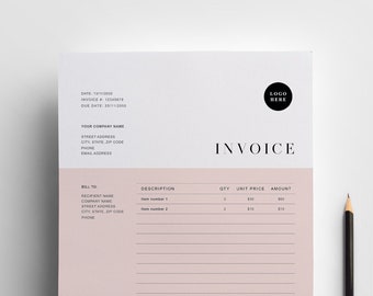 Invoice Template Word | Printable Invoice | Custom Order Forms | Business Invoice Template | Editable Simple Billing Form | Word Receipt