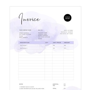 Plantilla de factura Word / Factura imprimible / Formularios de pedido personalizados / Plantilla de factura comercial / Formulario de facturación simple editable / Recibo de word