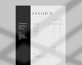 Invoice Template Word | Printable Invoice | Custom Order Forms | Business Invoice Template | Editable Simple Billing Form | Word Receipt