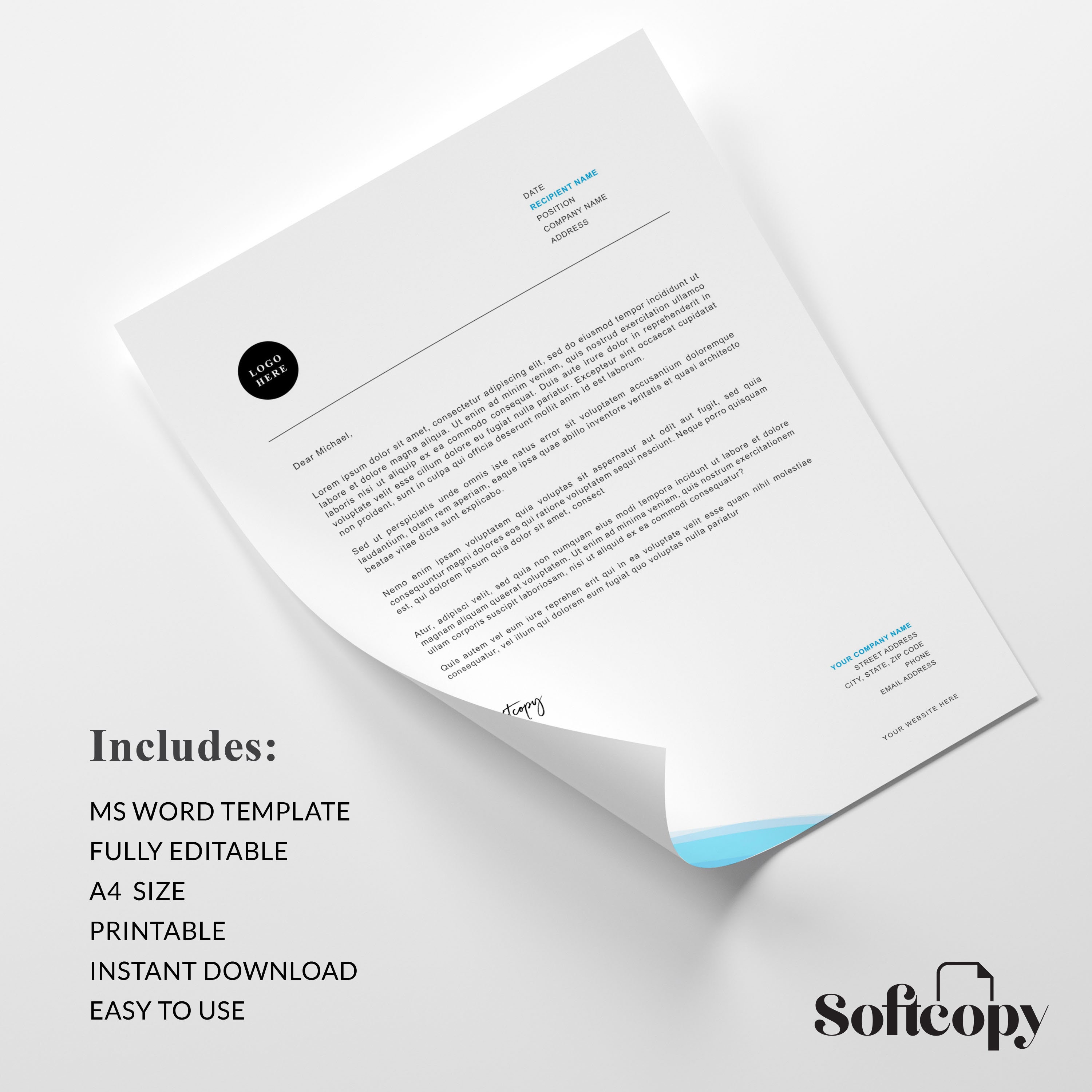 Letterhead Template Word Editable, Pdf Printable, Business Letterhead ...