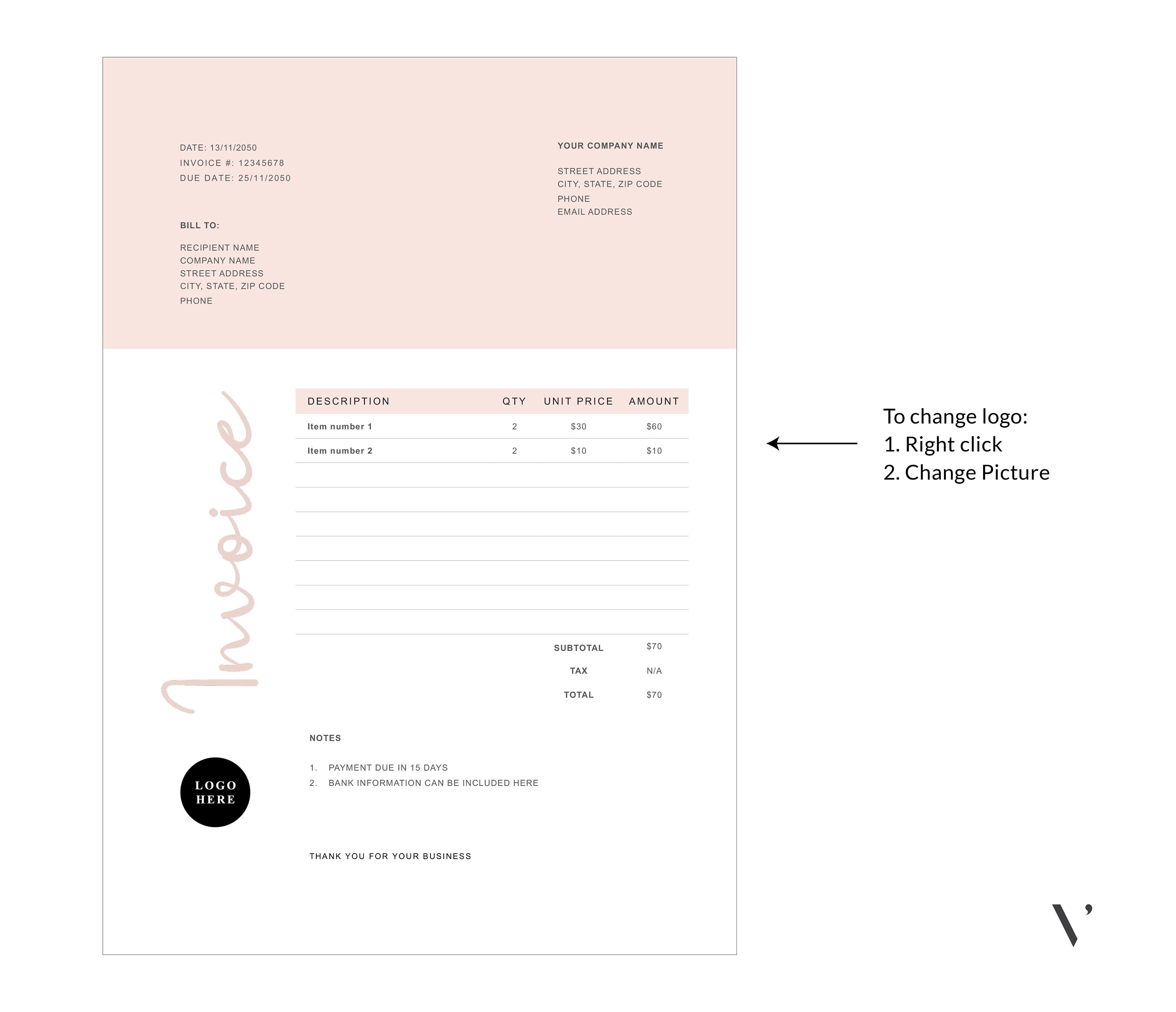 Invoice Template Word Printable Invoice Custom Order Forms - Etsy