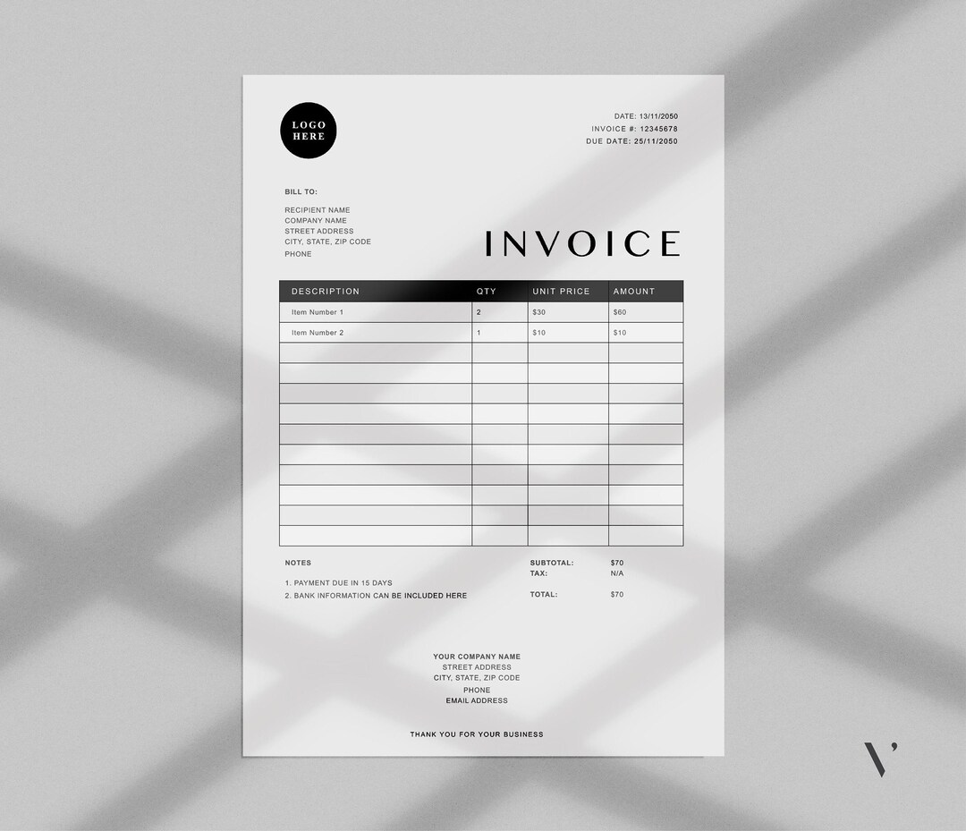 Editable Invoice Template | Printable Business Billing Form (MS Word ...