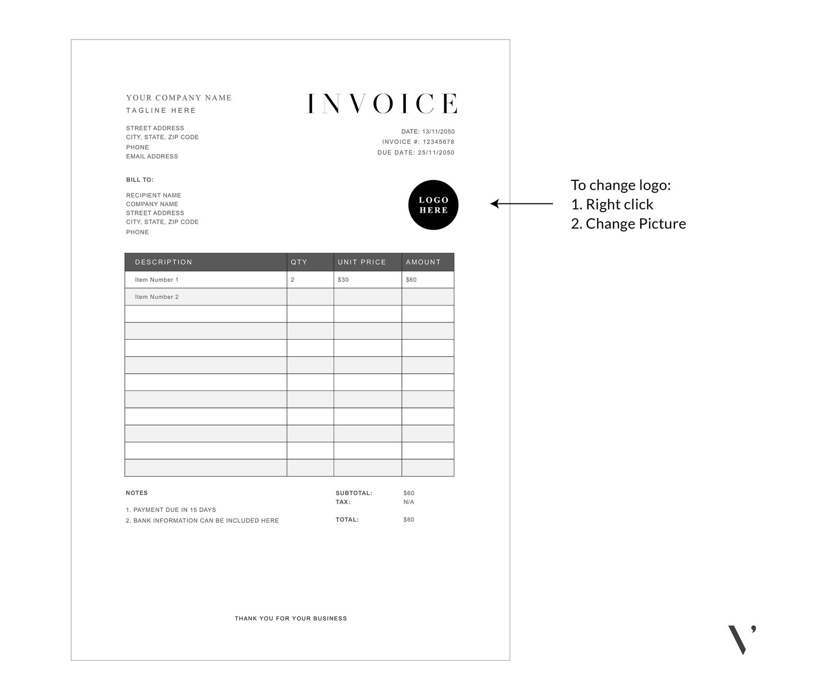 Editable Invoice Template | Modern Minimalist Billing Form (MS Word) - Etsy