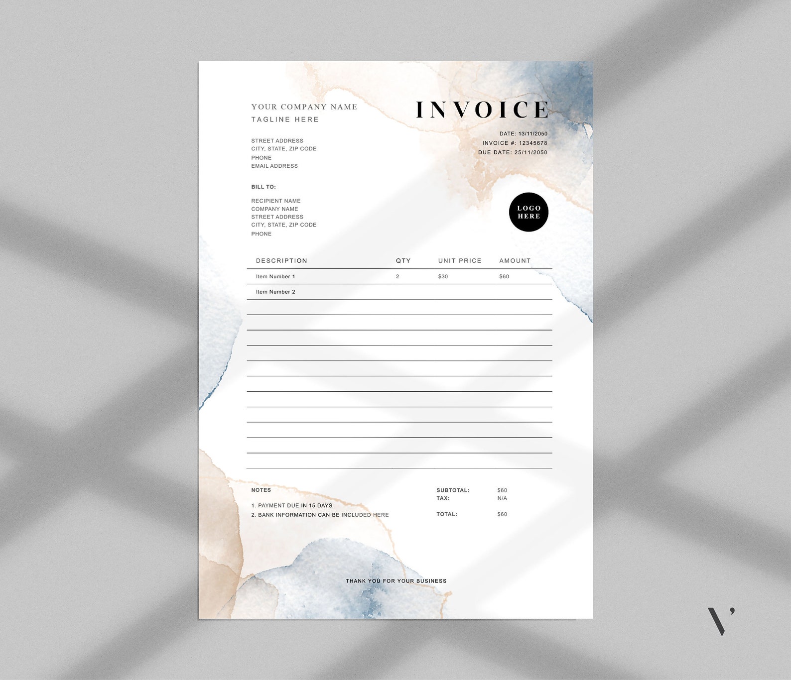 Invoice Template Word Printable Invoice Custom Order Forms - Etsy
