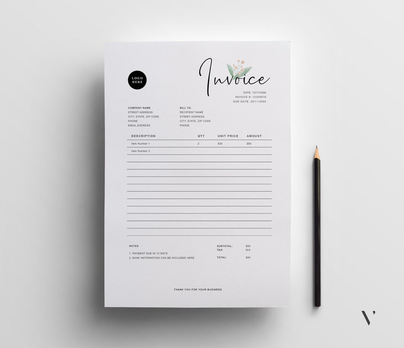Invoice In Cursive Editable Invoice Template | Printable Business Form (MS Word) - Etsy Canada