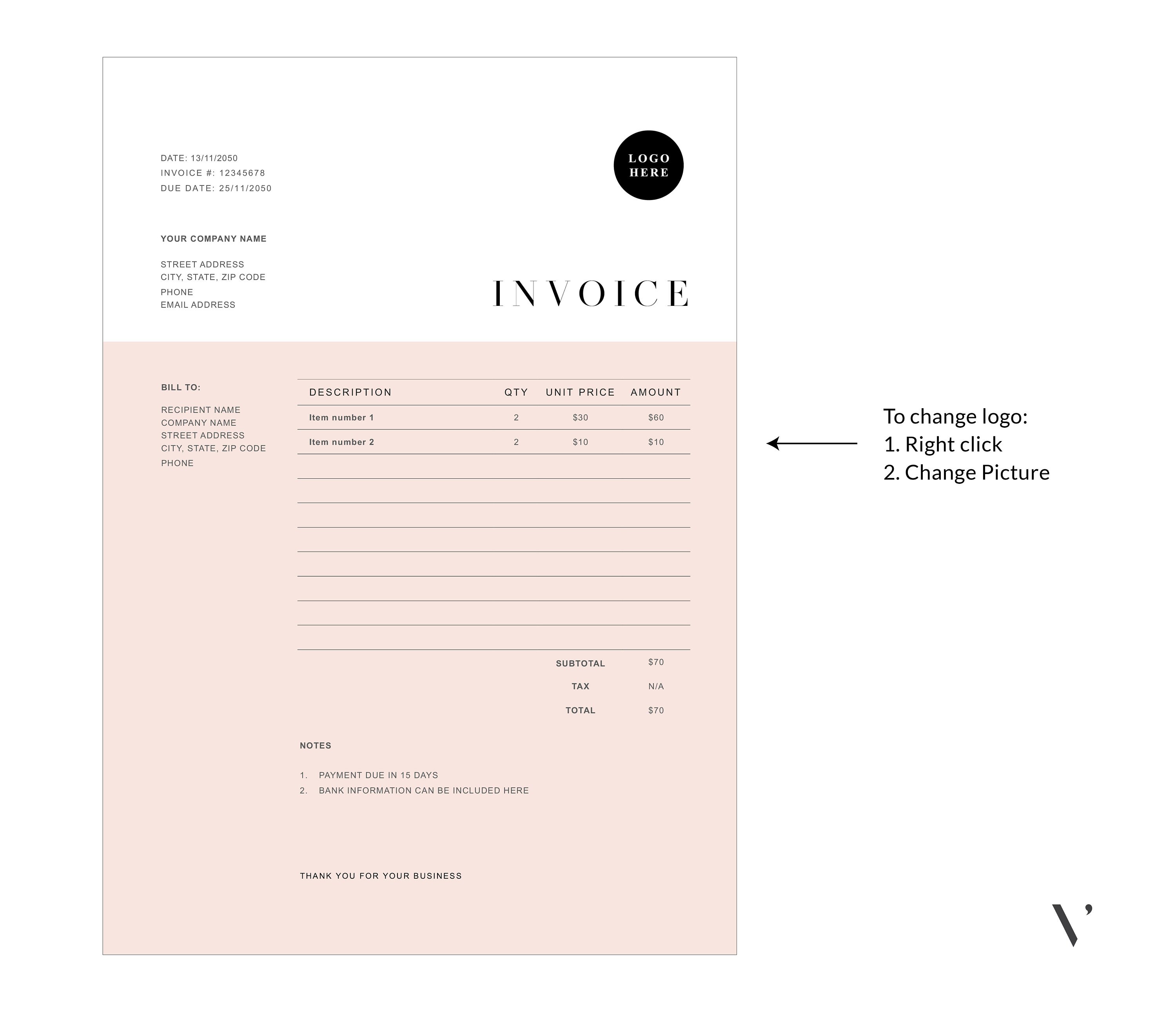 Editable Invoice Template | Minimalist Business Billing Form (word) - Etsy