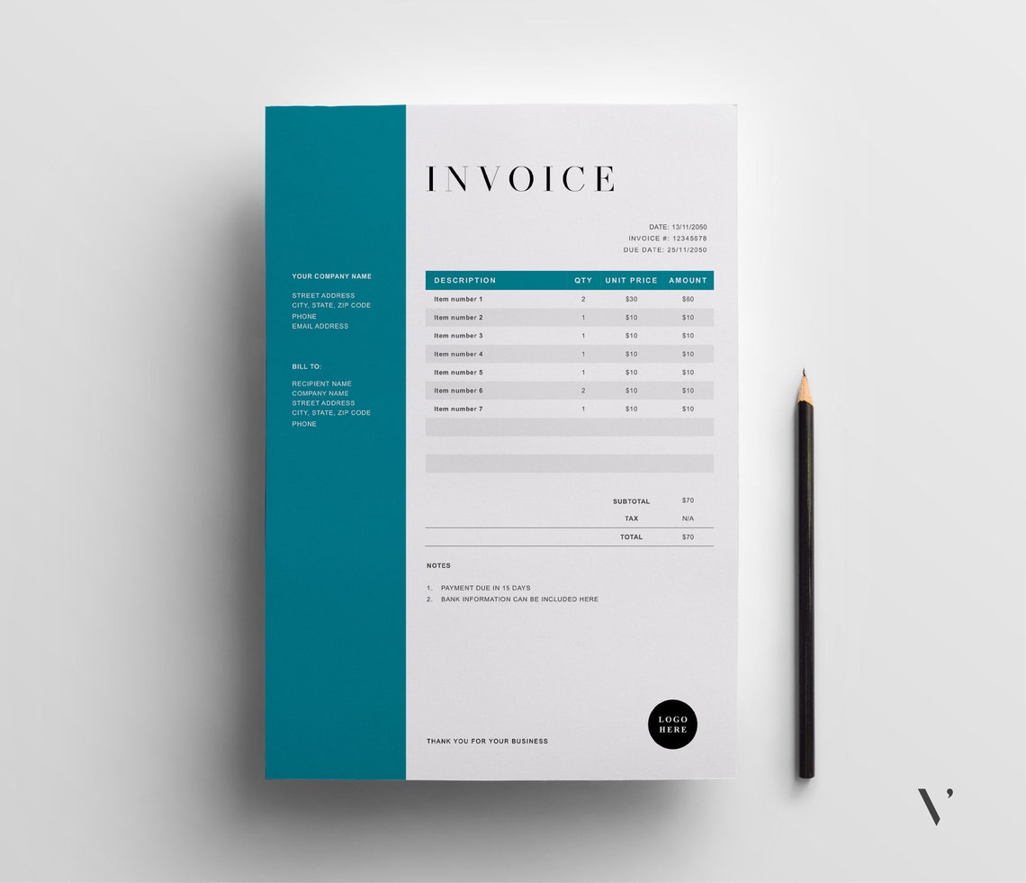 Editable Invoice Template | Printable Business Billing Form (MS Word ...