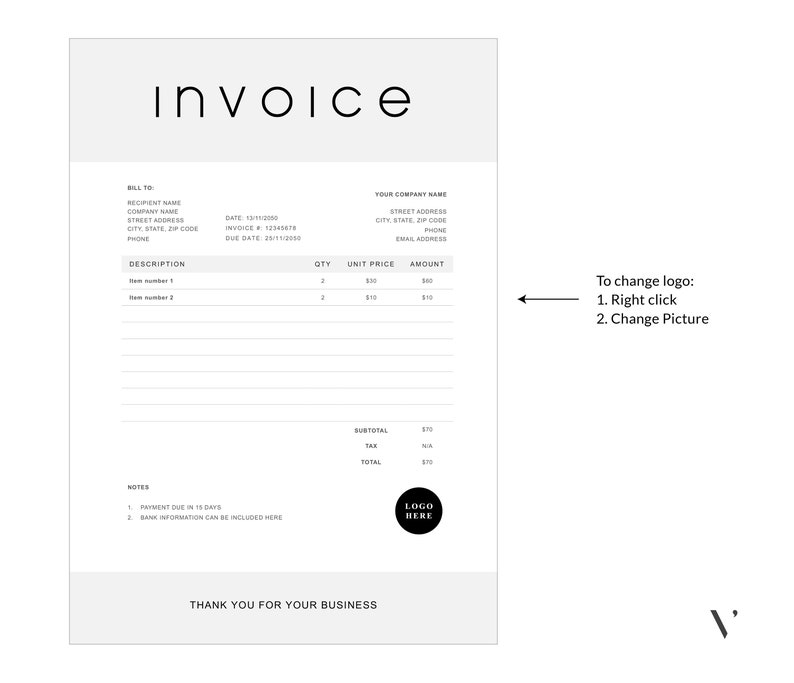 Editable Invoice Template Word | Printable Billing Form (A4) - Etsy Canada