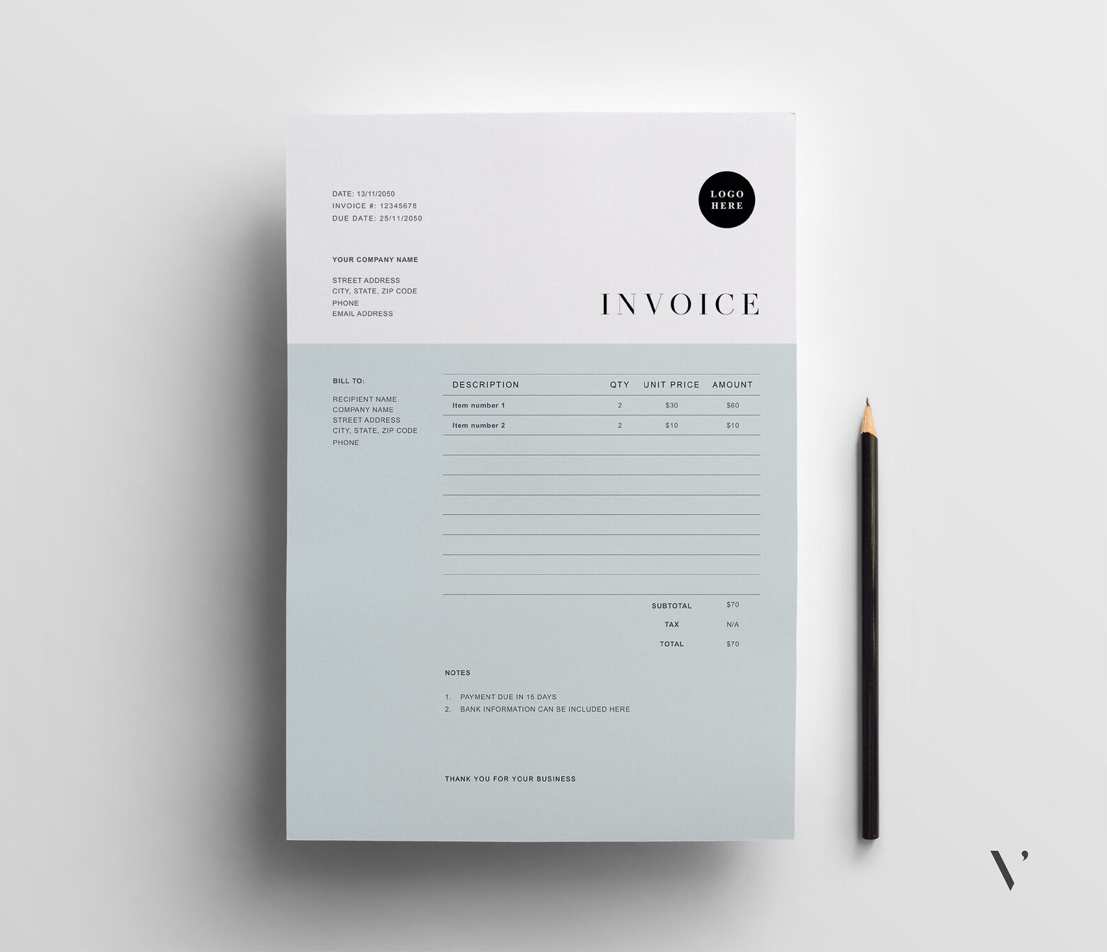 Invoice Template Word Printable Invoice Custom Order Forms Etsy