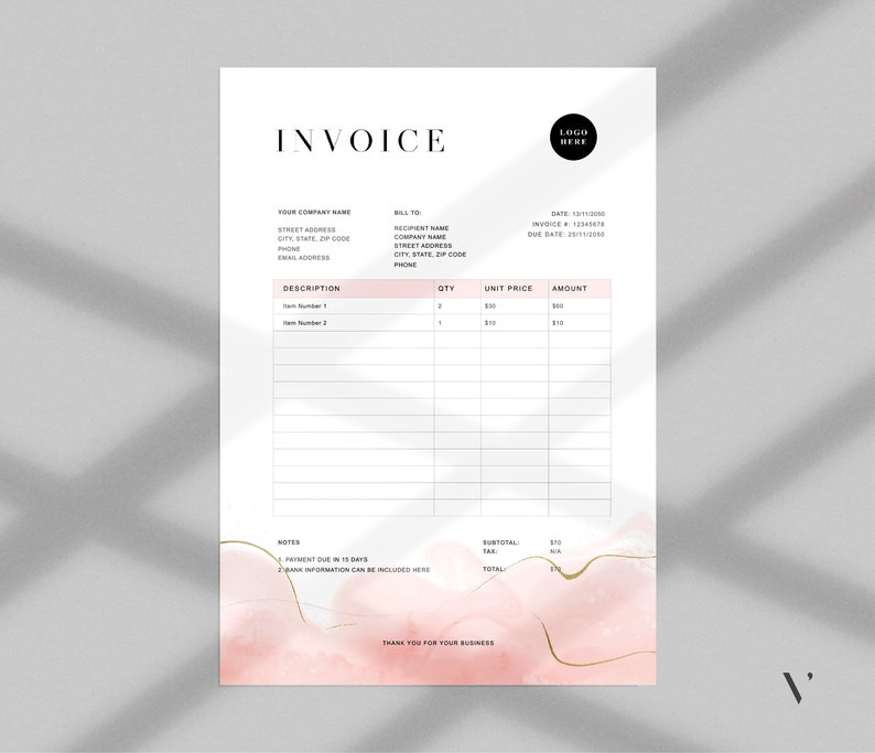 Invoice Template Word Printable Invoice Custom Order Forms Business ...