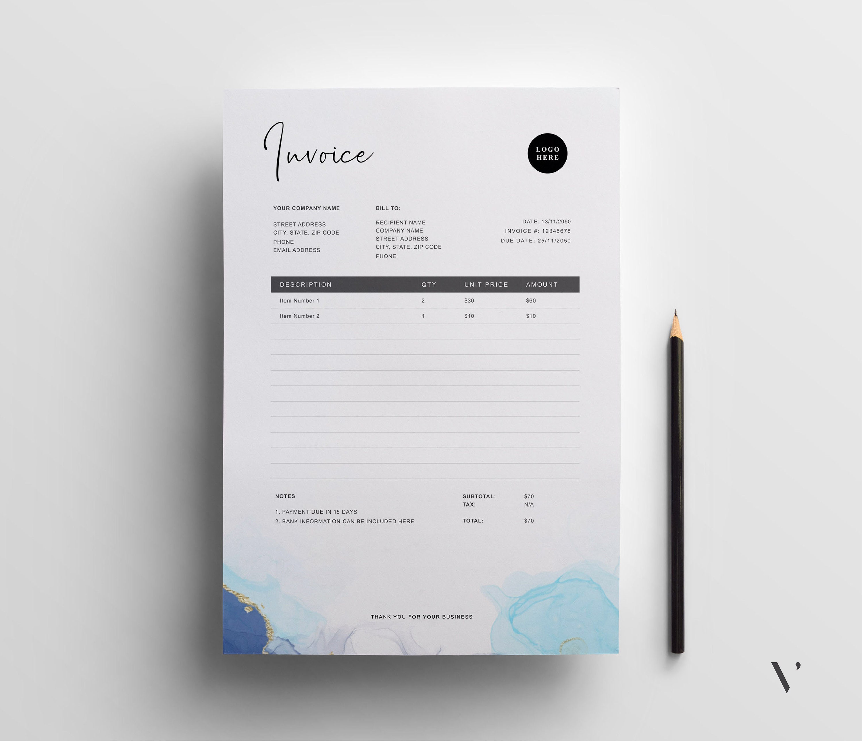 Invoice Template Word Printable Invoice Custom Order Forms Etsy