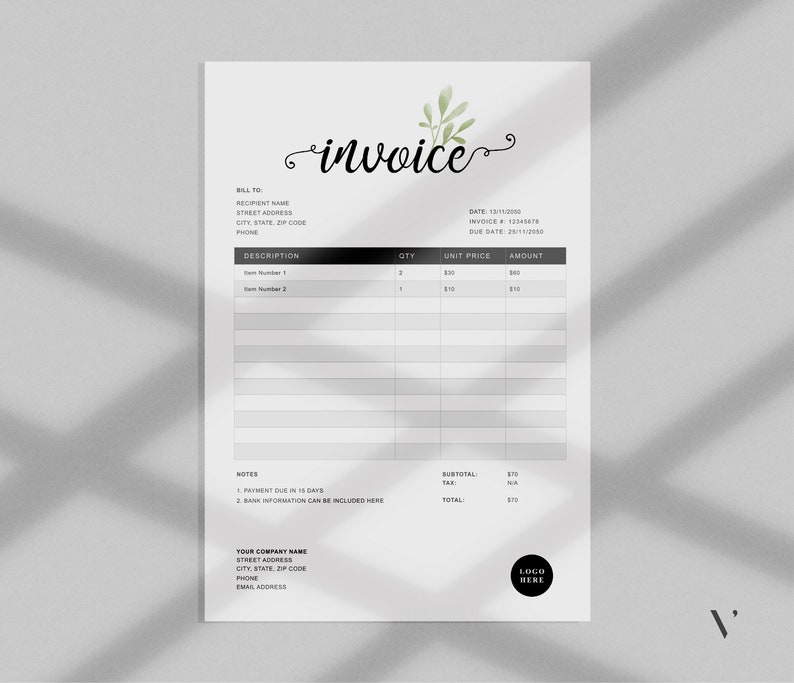 Invoice In Cursive Invoice Template Word | Printable Invoice | Custom Order Forms ...