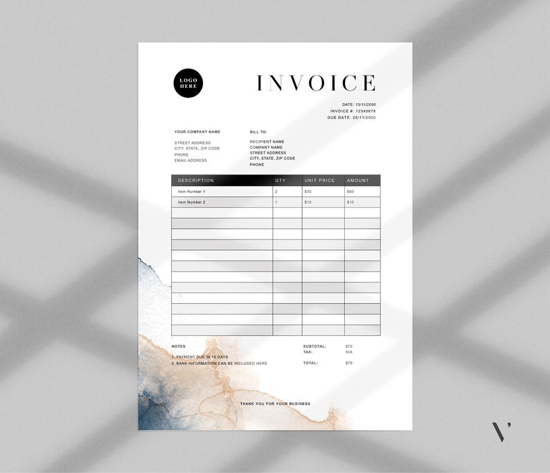 Editable Invoice Template | Printable Custom Order Form (MS Word ...