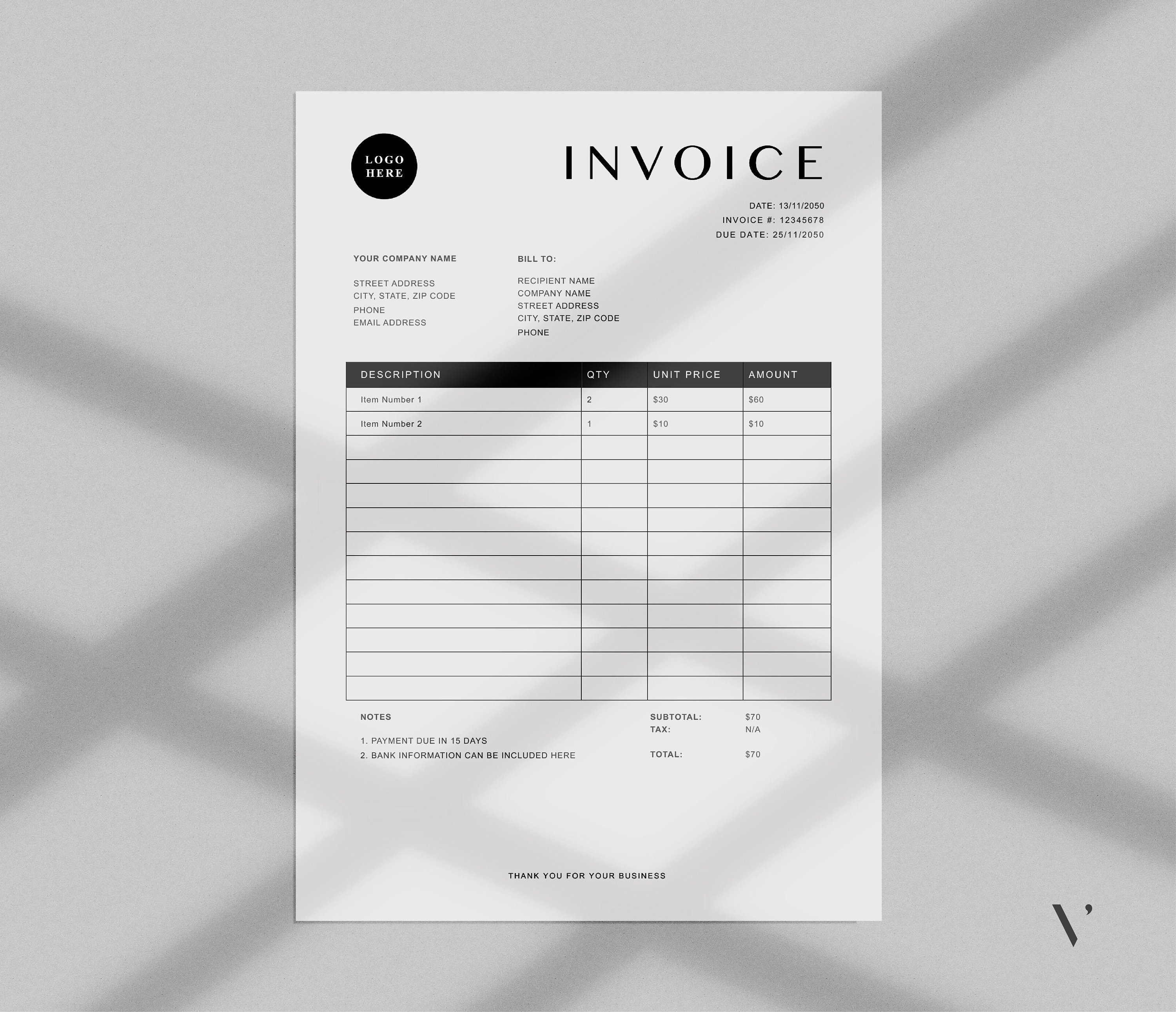 invoice template word printable invoice custom order forms etsy