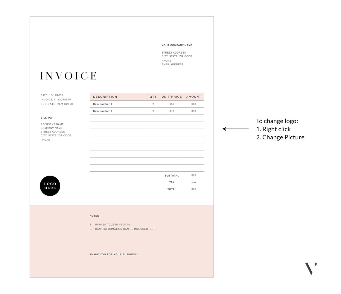 Editable Invoice Template | Printable Business Billing Form (MS Word ...
