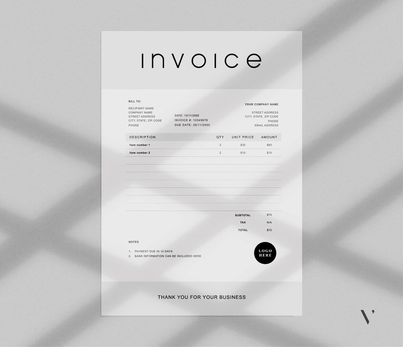 Editable Invoice Template Word | Printable Billing Form (A4) - Etsy Canada
