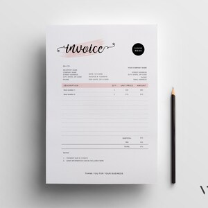 Invoice In Cursive Invoice Template Word | Printable Invoice | Custom Order Forms ...