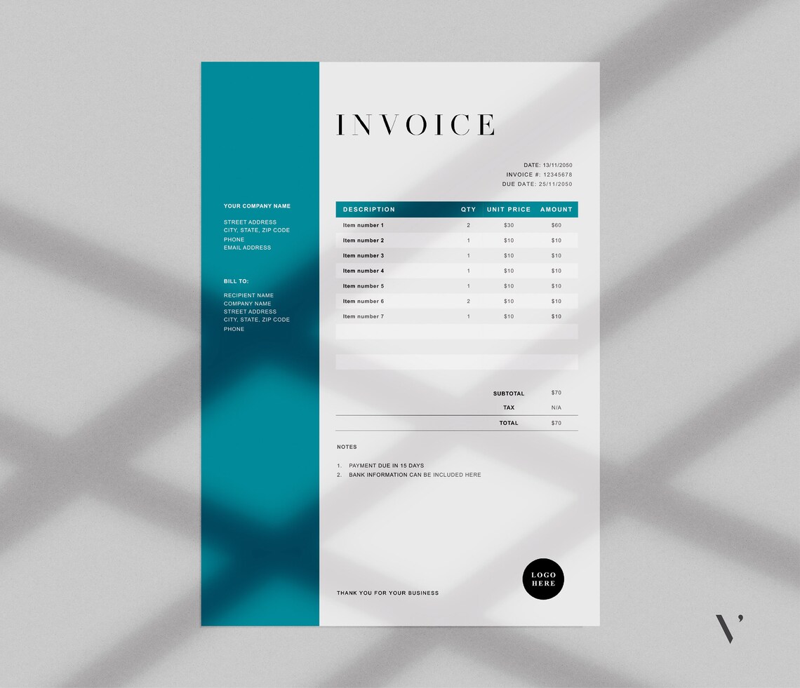 Editable Invoice Template | Printable Business Billing Form (MS Word ...