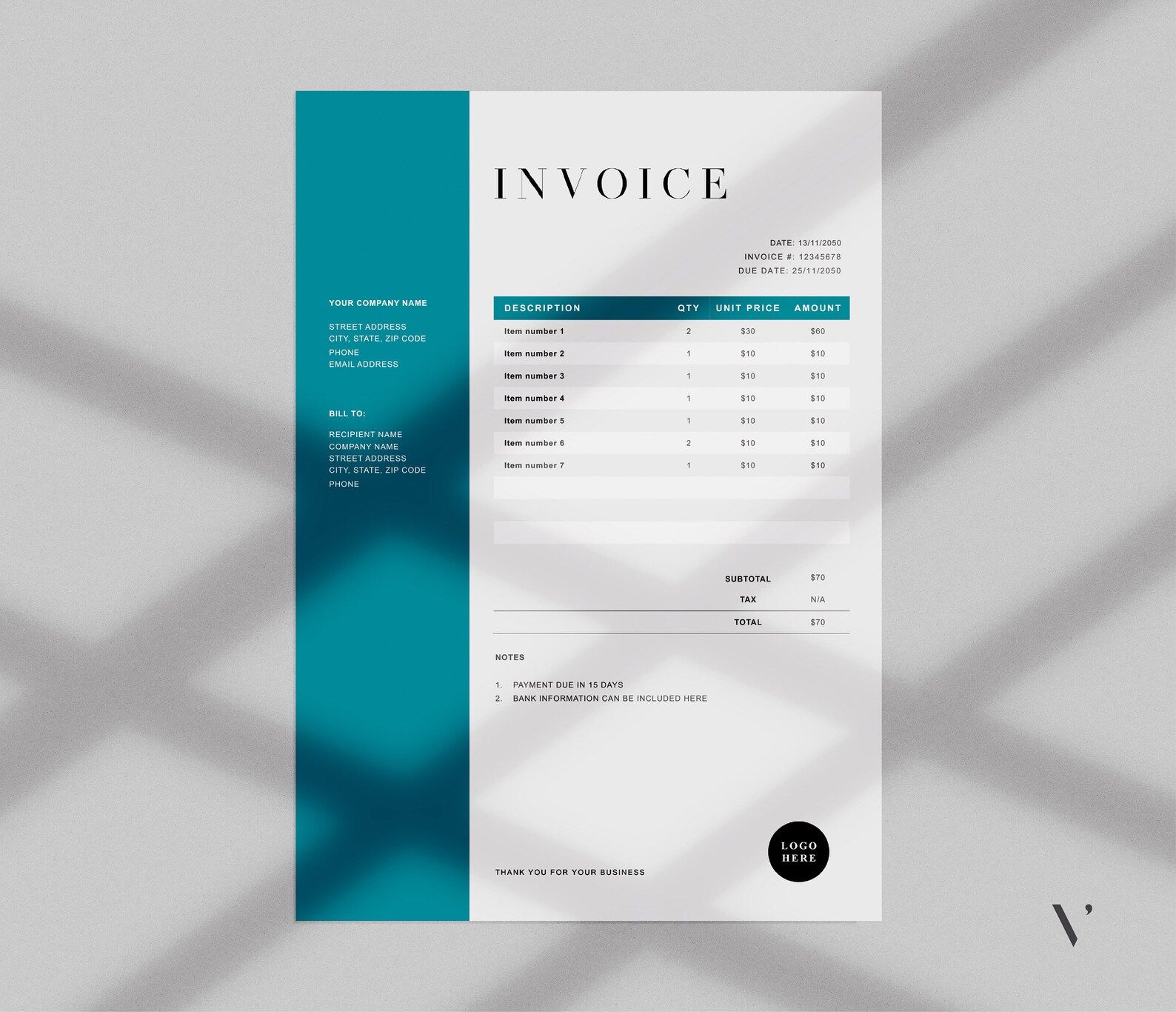 Editable Invoice Template | Printable Business Billing Form (MS Word ...