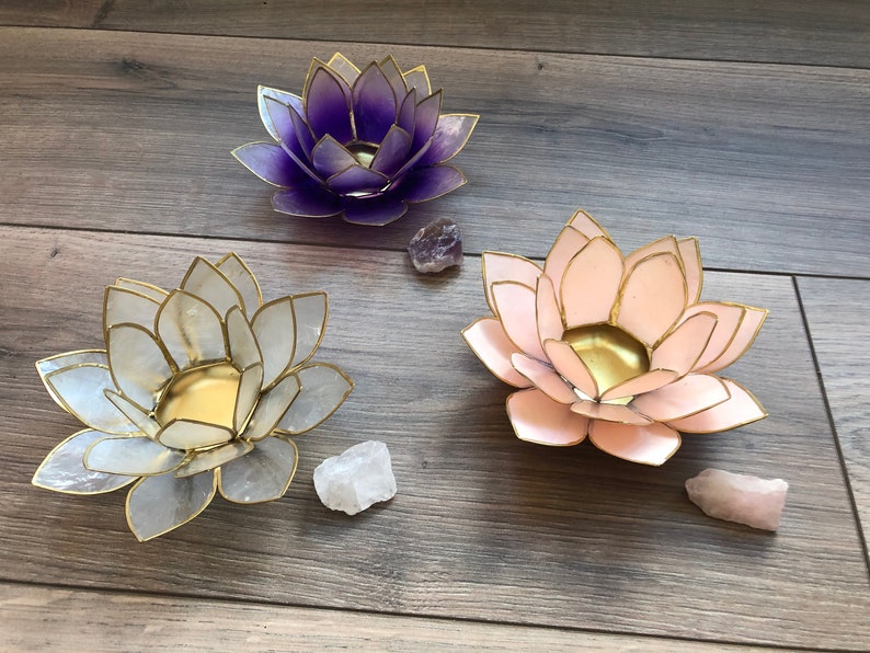 Lotus Candle Holder With Raw Crystal Etsy