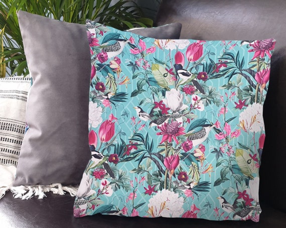 Garden Birds Velvet Cushion Cover, Luxury Sofa Cushion, Velvet