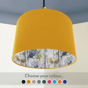 Silver Birch Drum Lampshade: Grey & Yellow Fabric Lighting