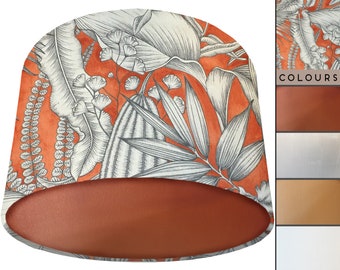 Burnt Orange Tropical Lampshade: Exotic Leaf Print, Boho Style