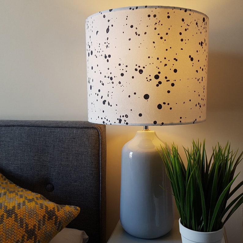 Ink Splash Fabric Drum Lampshade White And Black Light Shade Ceiling Table Lamp Modern Blot