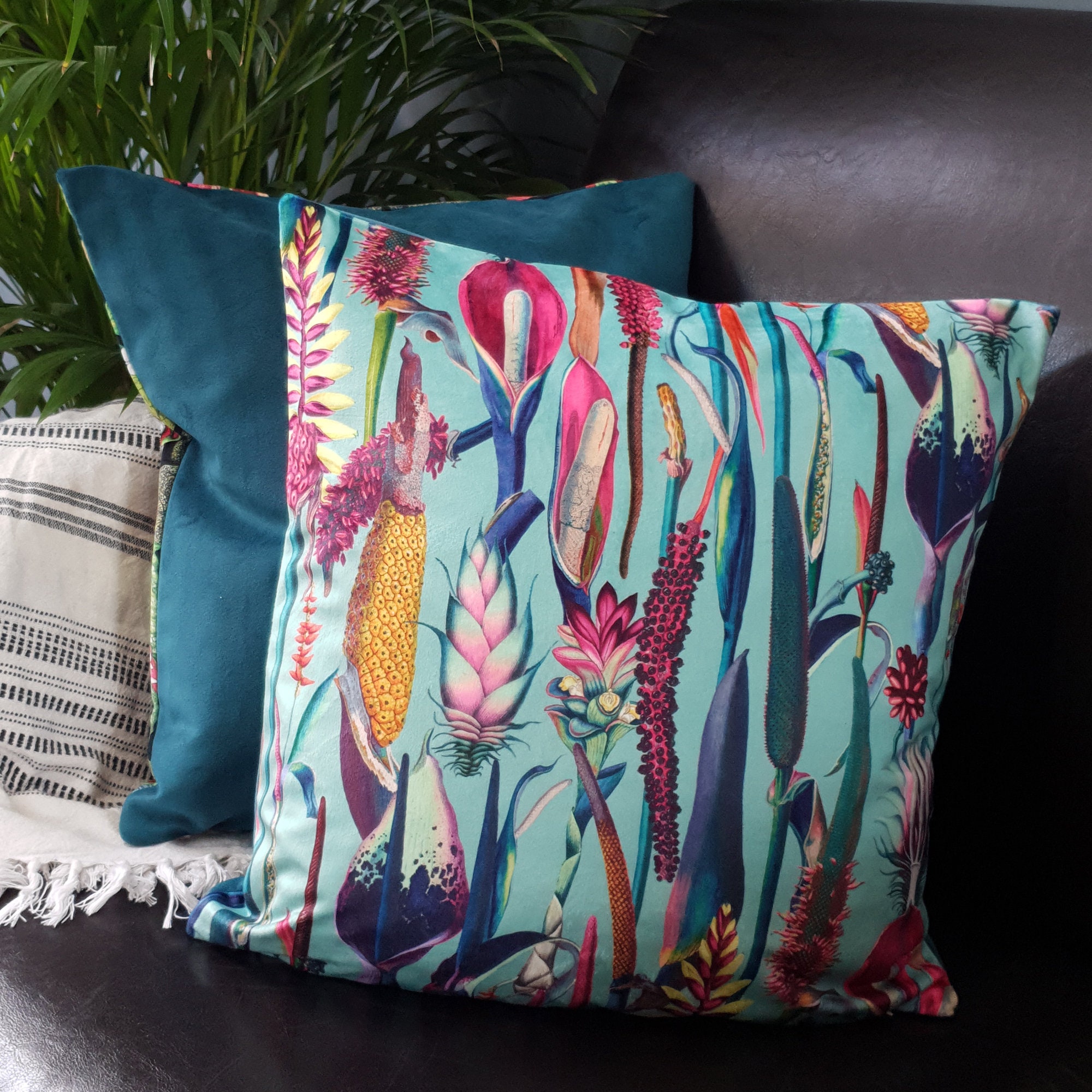 Mint Green Velvet Cushion Cover Botanical Cushion Sofa - Etsy UK