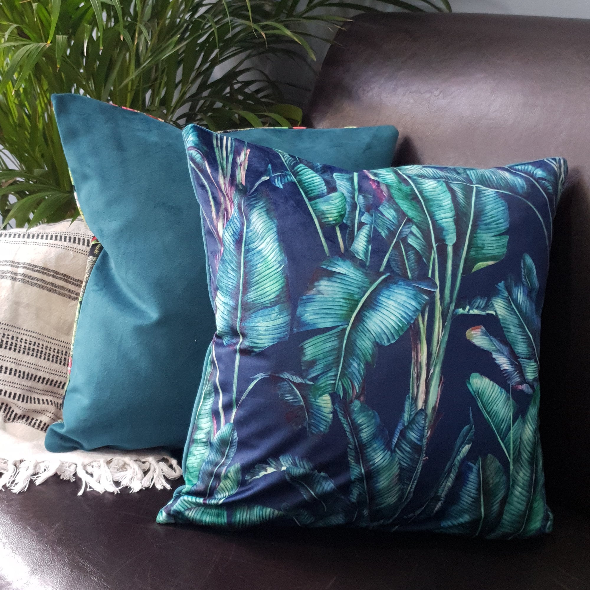Midnight Blue Velvet Cushion Cover Leaf Print Sofa Cushion Scatter Cushion Luxury Statement Cushion Designer Cushion Blue Cushion Etsy UK