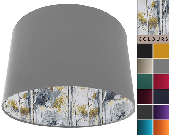 Grey Yellow Silver Birch Drum Lampshade Ceiling Grey Yellow Silver Birch Drum, How To Cover A Drum Lampshade