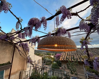 Indoor light pendant lampshade D 60 cm in natural material, cord provided