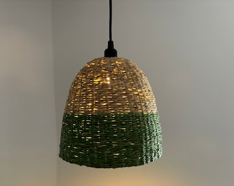 Outdoor indoor pendant light, lampshade D 25 cm H 25 cm in natural material, cable supplied