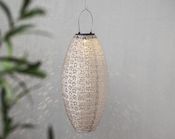 Oval solar outdoor paper pendant light D20-H40 cm