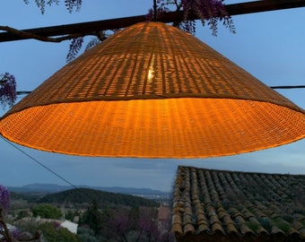 Outdoor bamboo light pendant light diameter 60 cm H 35 cm, 5m neoprene cable, E27 socket and IP44 plug provided
