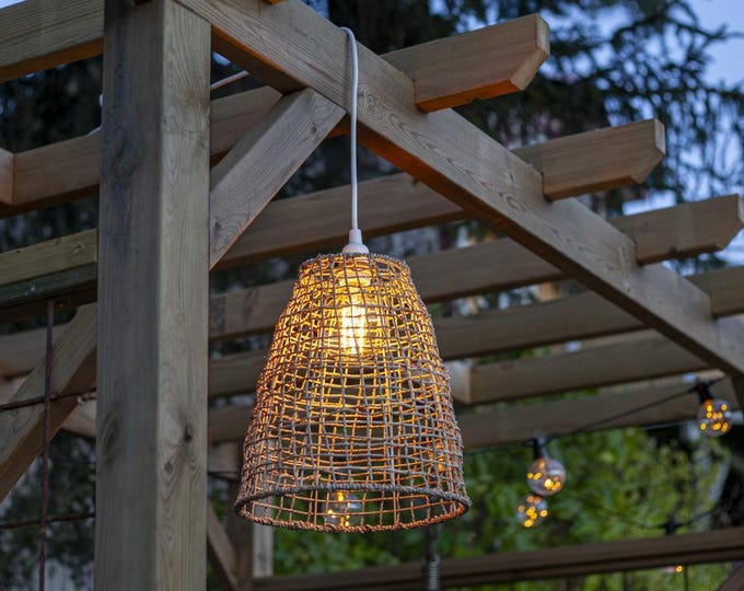 Outdoor pendant light with jute shade, D30 cm, H33 cm, 5m cable, waterproof E27 socket included
