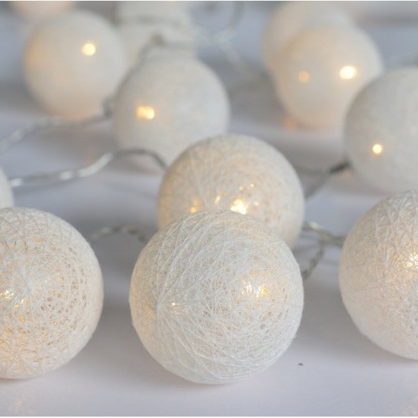 Cotton - Guirlande lumineuse 40 boules fil de coton, décorative 6m,