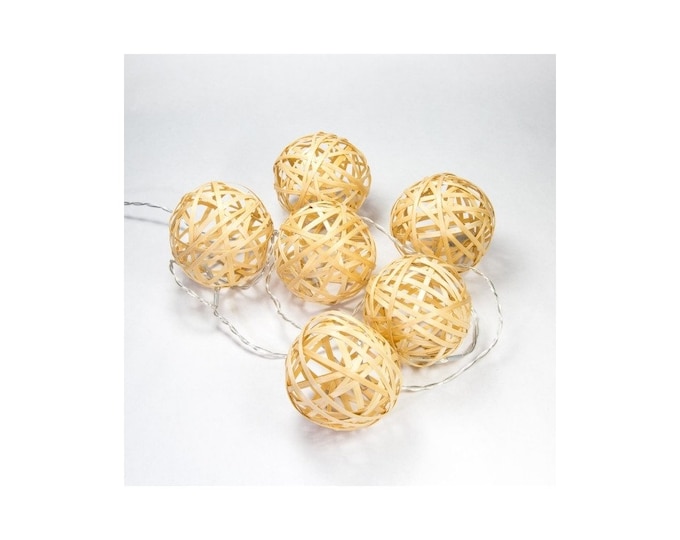 USB indoor decorative light garland 12 warm white LED bamboo balls transformer and plug supplied