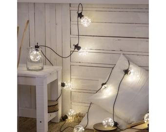 Vintage outdoor Guinguette garland 5m, 10 warm white micro LED balls