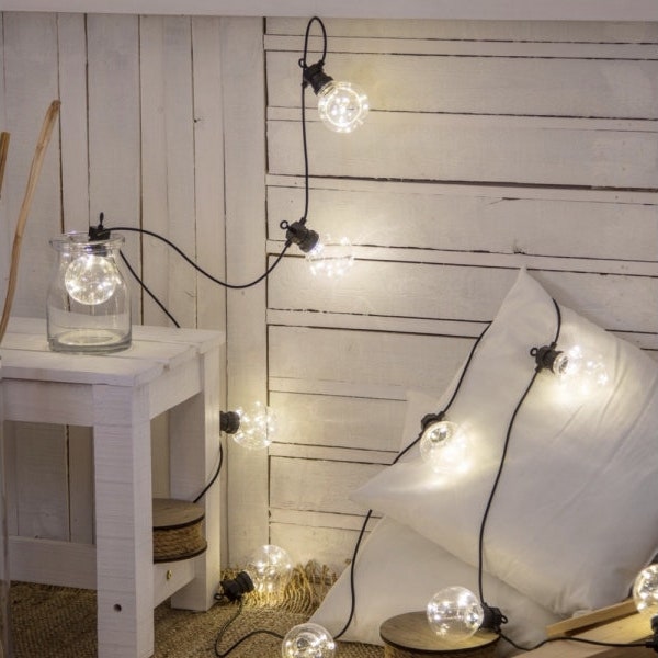 Guirlande Guinguette Vintage extérieure 5m, 10 boules micro led blanc chaud