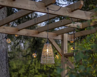 Outdoor solar pendant light, Jute lampshade D17-H23 cm 2m cable