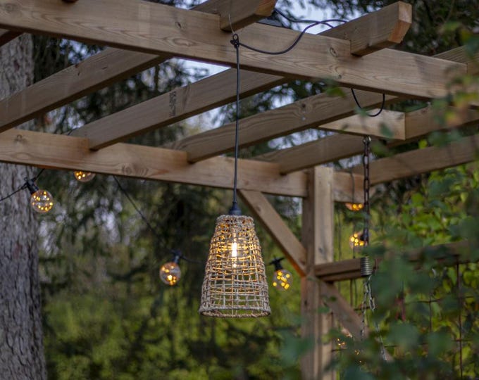 Outdoor solar pendant light, Jute lampshade D17-H23 cm 2m cable