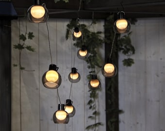 Solar LED Guinguette garland 2m70, 10 white bulbs and smoked lampshades
