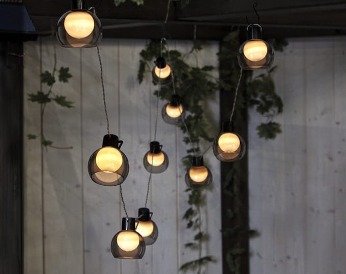 Solar LED Guinguette garland 2m70, 10 white bulbs and smoked lampshades