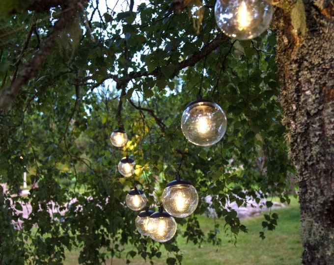 5m Solar LED String Lights, 10 Bulbs, 11cm Diameter, LED Filament