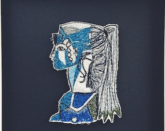 Pablo Picasso - sewn textile art - Portrait of Sylvette David - handmade