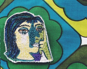 Picasso - Portrait of Dora Maar - sewn face - brooch - sewn art work