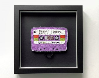 Prince - sewn - cassette tape - purple - Purple Rain - framed