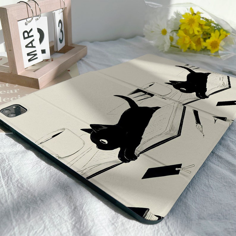 Kawaii Cat Lying on Book iPad Case Cover For iPad 10.2 10.9 11'' 12.9 inch, iPad Air 3 4 iPad mini 6 5 4 3 iPad Pro iPad 2022 2021 Case zdjęcie 4
